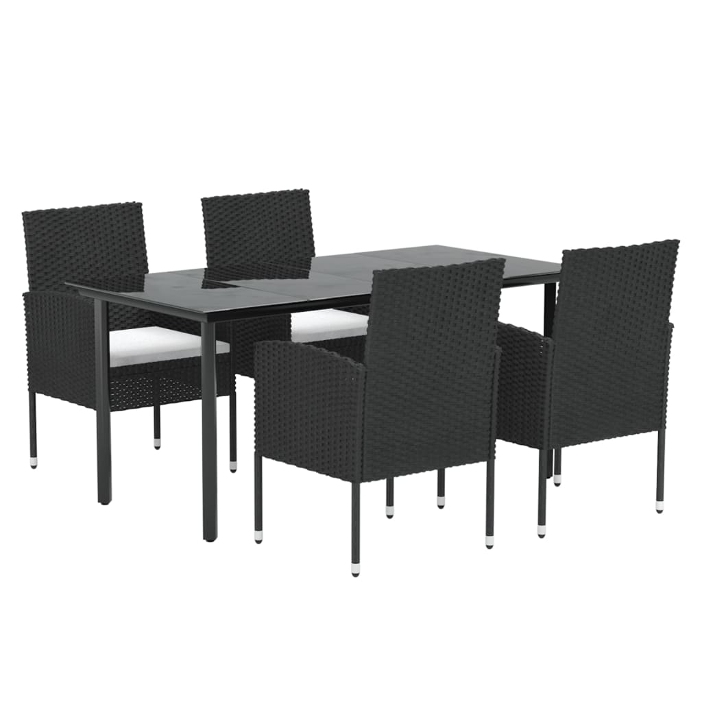 Mobilier à dîner salon de jardin et coussins 5 pièces noir résine tressée