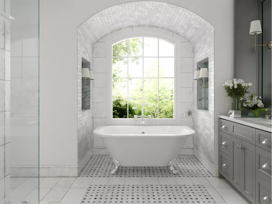 Baignoire semi-îlot retro avec pieds - 154 L - 150 x 74 x 61 cm - Blanche - Acrylique - SPARUS