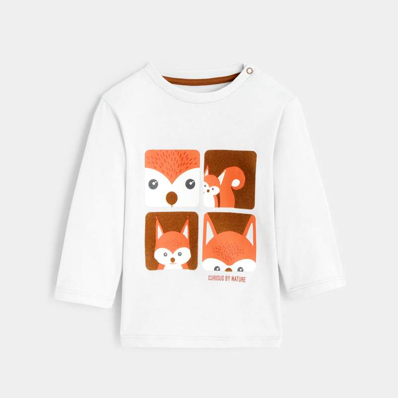 T-shirt animal zoom blanc bébé garçon