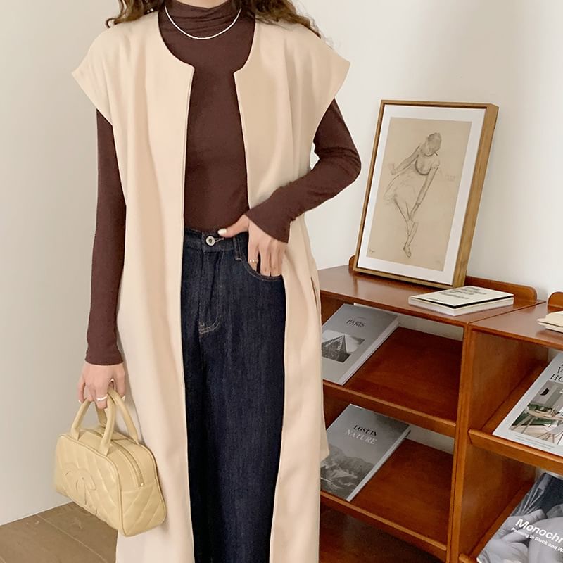 Juanita - Effen midi-vest met sjerp