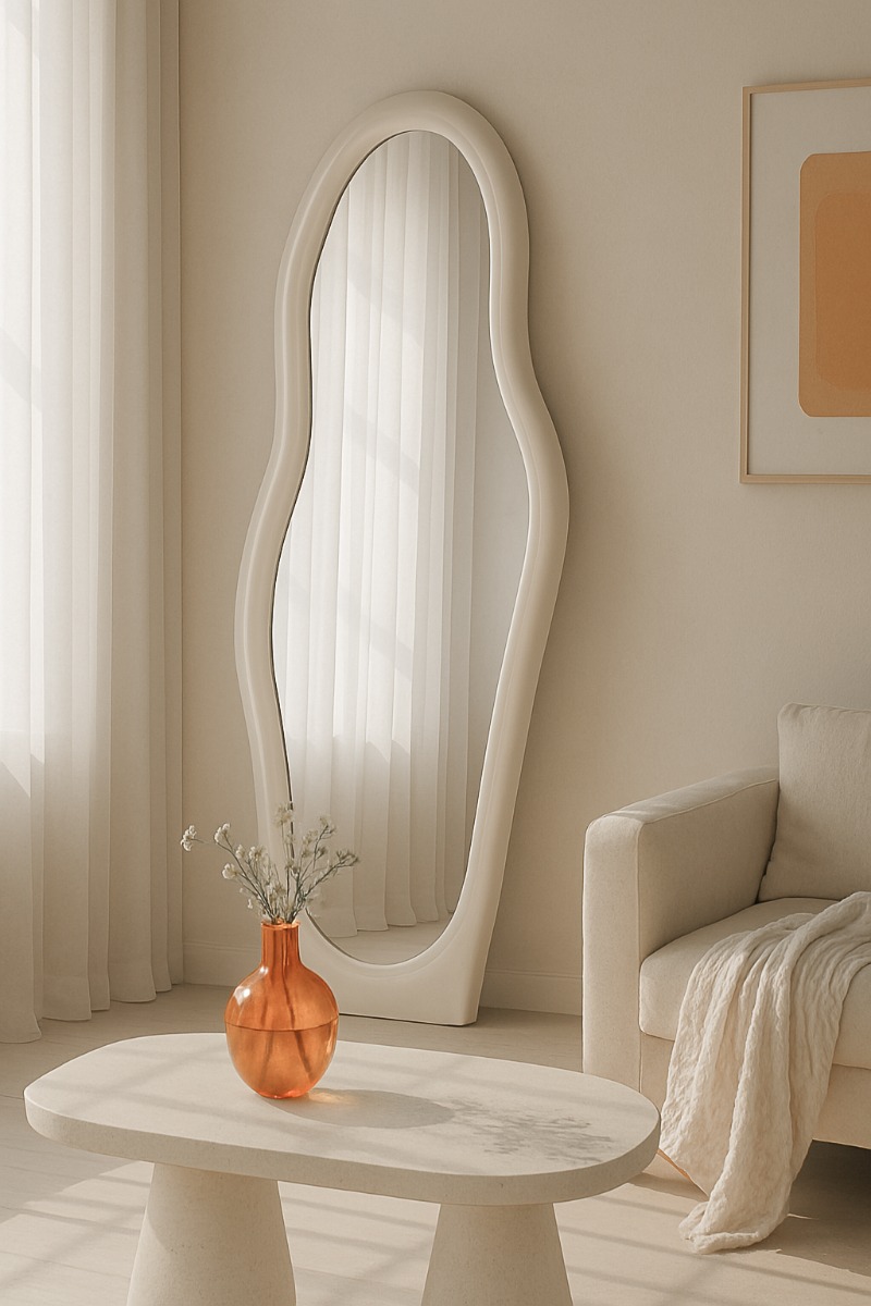 Livingfurn Olivia staande spiegel organisch 200cm ivoor