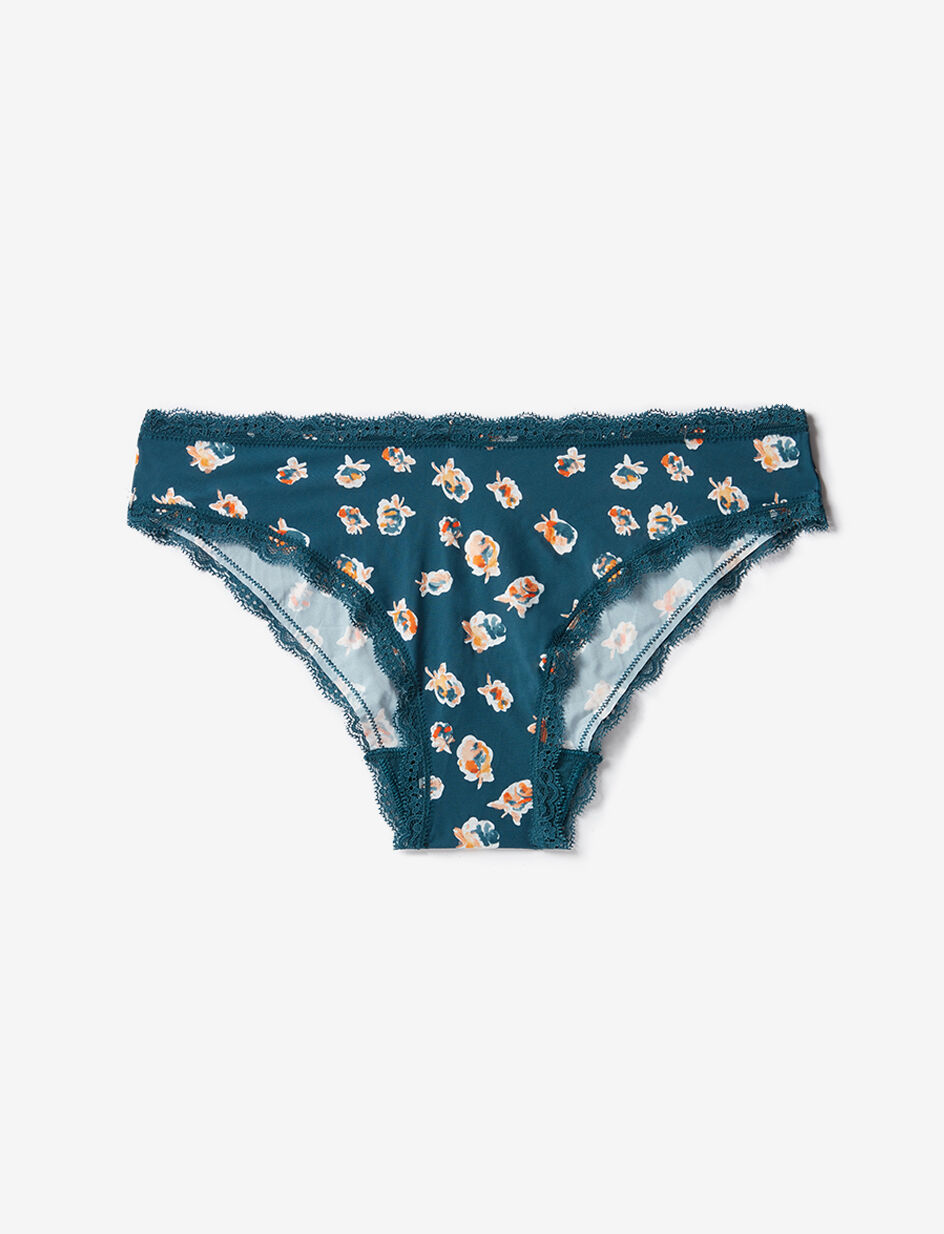 Culotte taille basse - fleurs exquise bleu canard