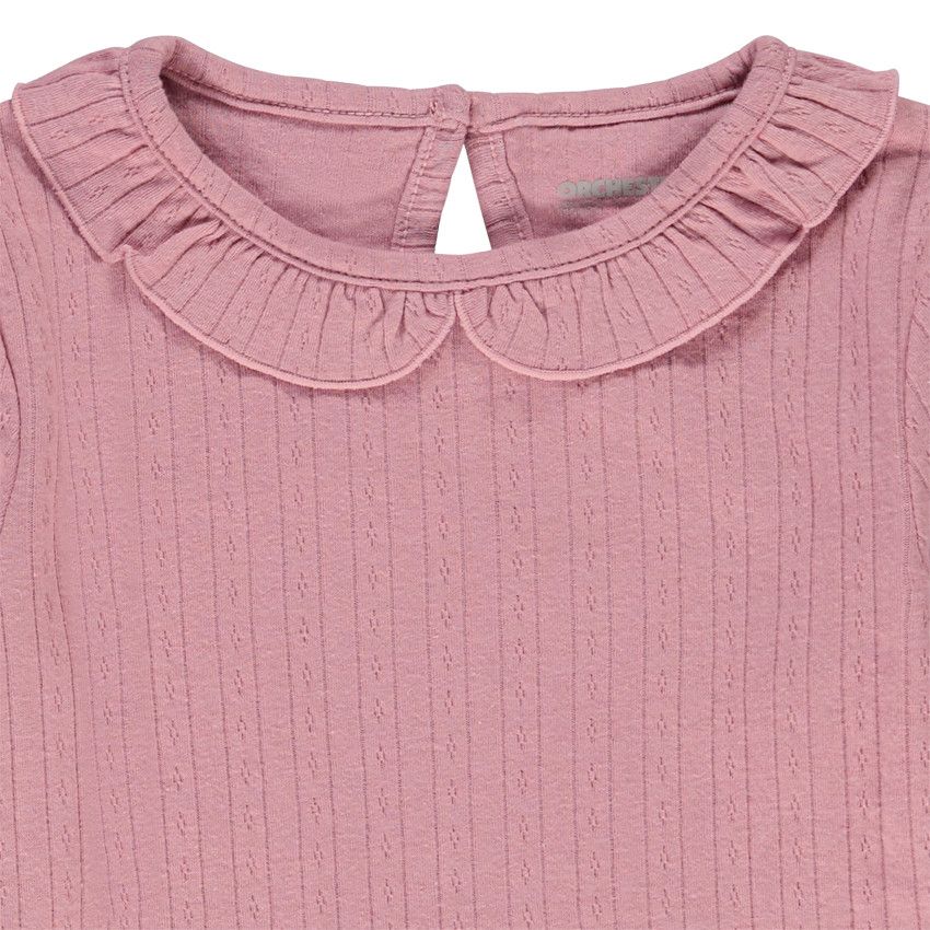 T-shirt manches longues maille pointelle côtelée pour fille - Multicolore
