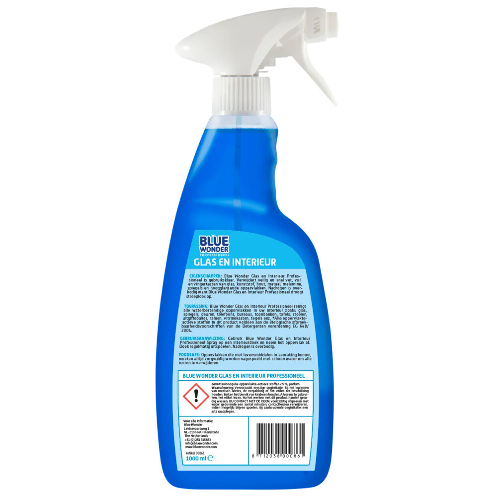Blue Wonder Professionele Glas en Interieur Spray 1 liter