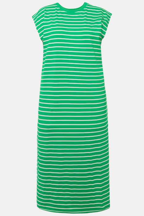 Jersey-Midikleid, oversized, geringelt, Rundhals, ärmellos, Seitenschlitze