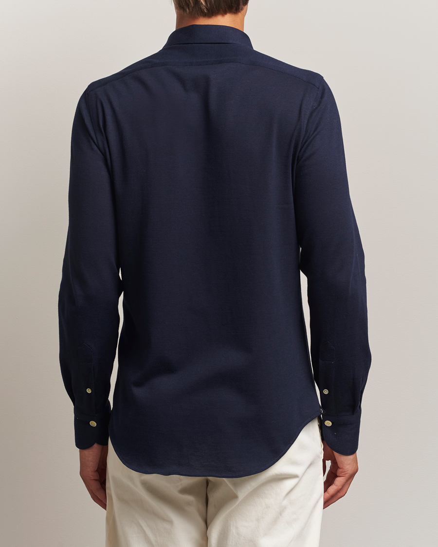 Finamore Napoli Cotton/Cashmere Jersey Polo Navy