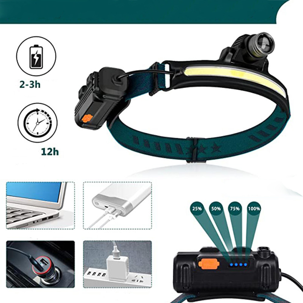 2000 Lumen Outdoor Running Stirnlampe COB LED Kopflampe IPX65 zum Wandern / Joggen / Radfahren mit 6 Leuchtmodi (2000mAh) - Blau / Schwarz
