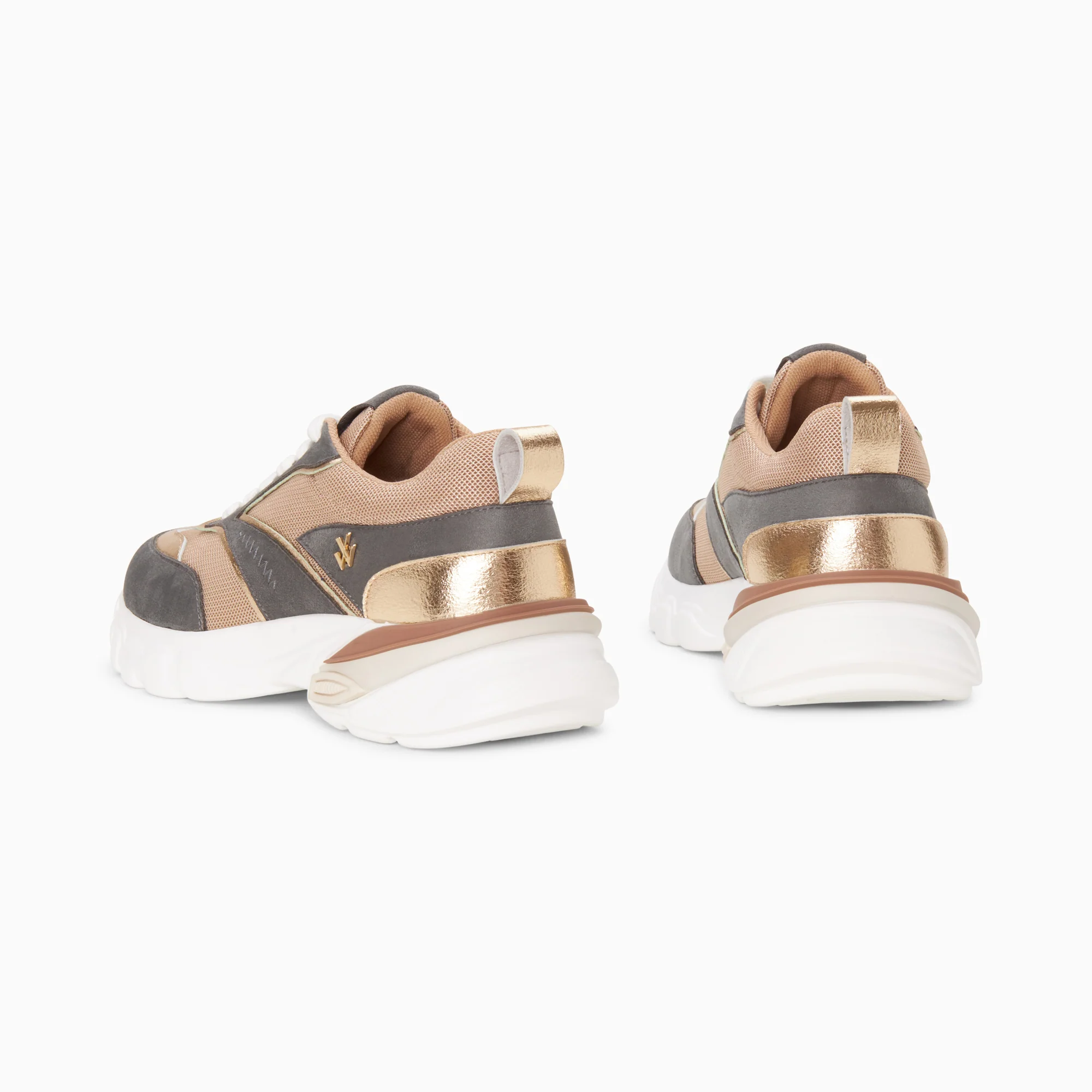 Sneakers-Baskets Agnes gris-bleu et or à semelle oversize