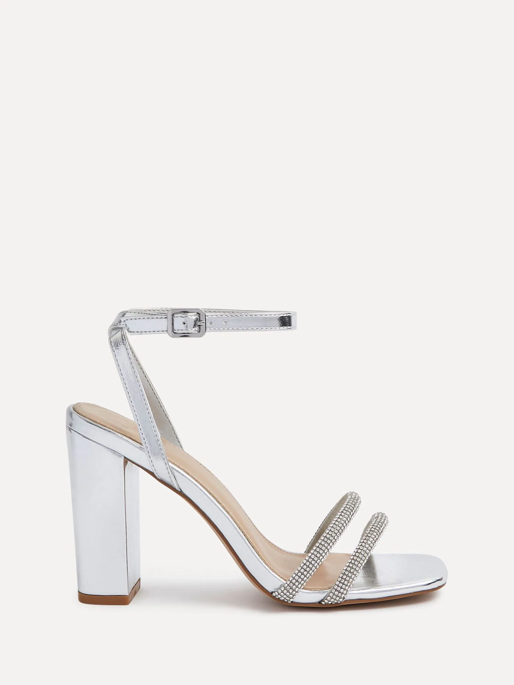 Zilver - Linzi Imera sandalen met blokhak en diamanté voorvoetbandje