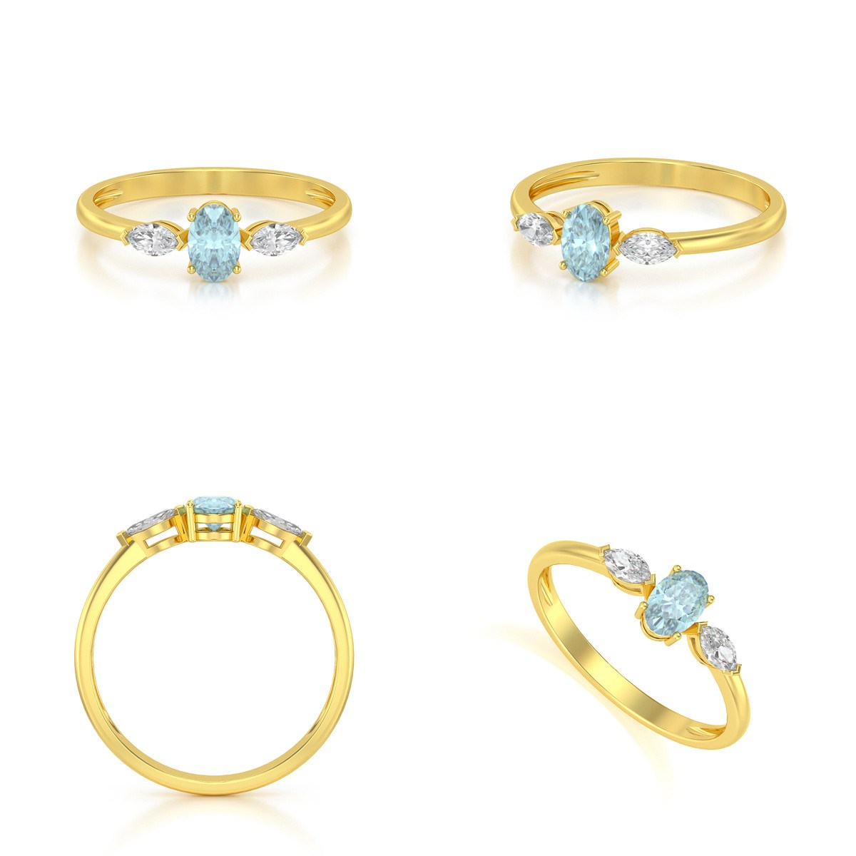 Bague ADEN Or 585 Jaune Aigue-Marine et diamants 1.604grs