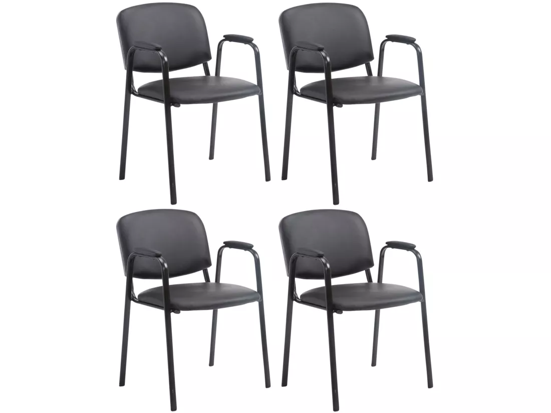 Lot de 4 Chaise de salle à manger - Similicuir & Métal noir mat - Noir - Ken Pro