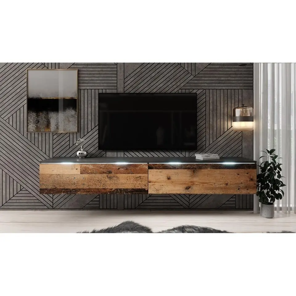 Meubella - TV-Meubel Dixon - Old wood - Antraciet - 180 cm
