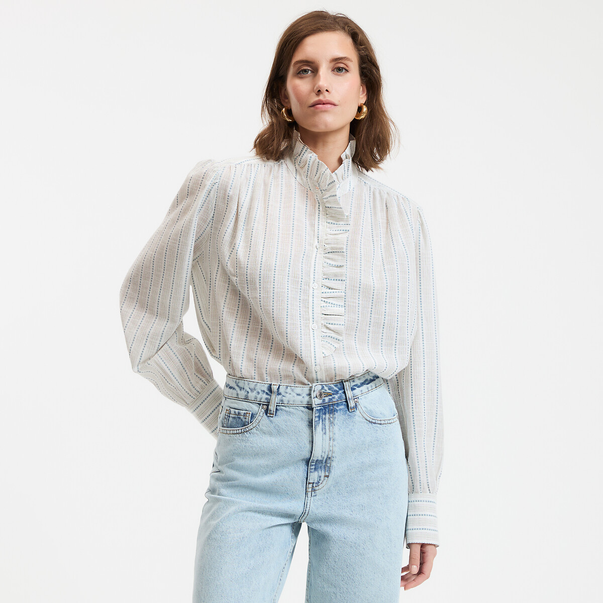 COLEÇÃO LA REDOUTE<br>Camisa listrada com gola vitoriana, assinatura CHARLENE