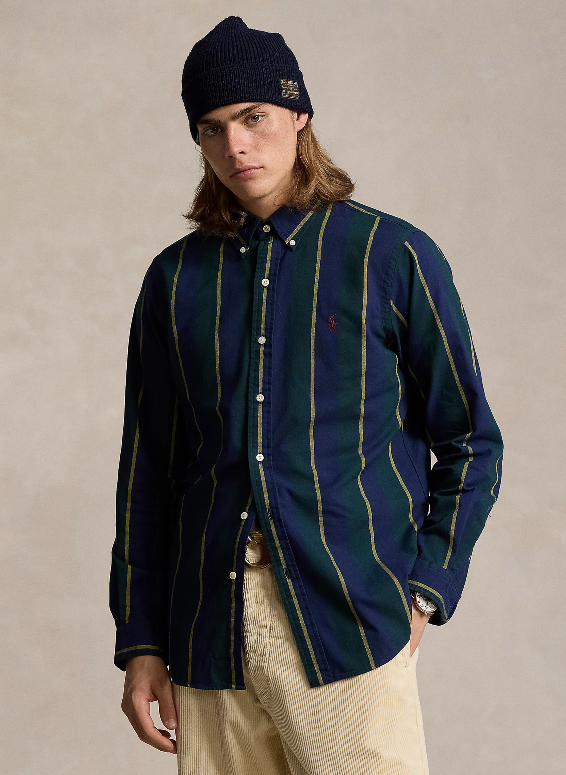 Chemise droite rayée en coton | Bleu