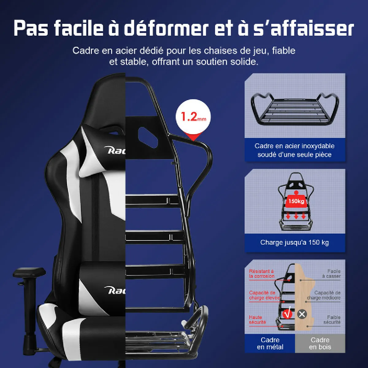 Lexzurn Chaise Gaming - Blanc
