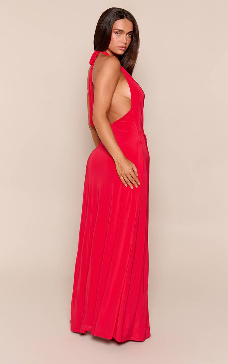 Rouge Robe Maxi Drapée En Tissu Fluide Double Épaisseur