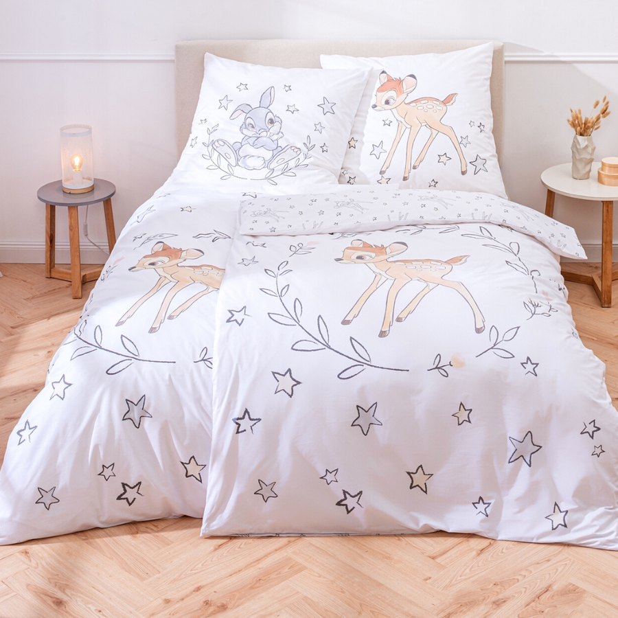 MTOnlinehandel Bettwäsche Klopfer und Bambi Kinder-Bettwäsche , Renforce, 80x80 + 135x200 Bambi und Klopfer