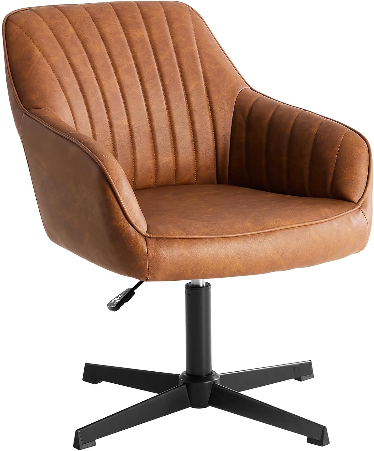 Sweetcrispy Esszimmerstühle, Küchenstuhl Drehbar & Höhenverstellbar - Leder Sessel Esstisch mit Armlehne, 360° Drehstuhl Esszimmer in Braun, 1 Stück