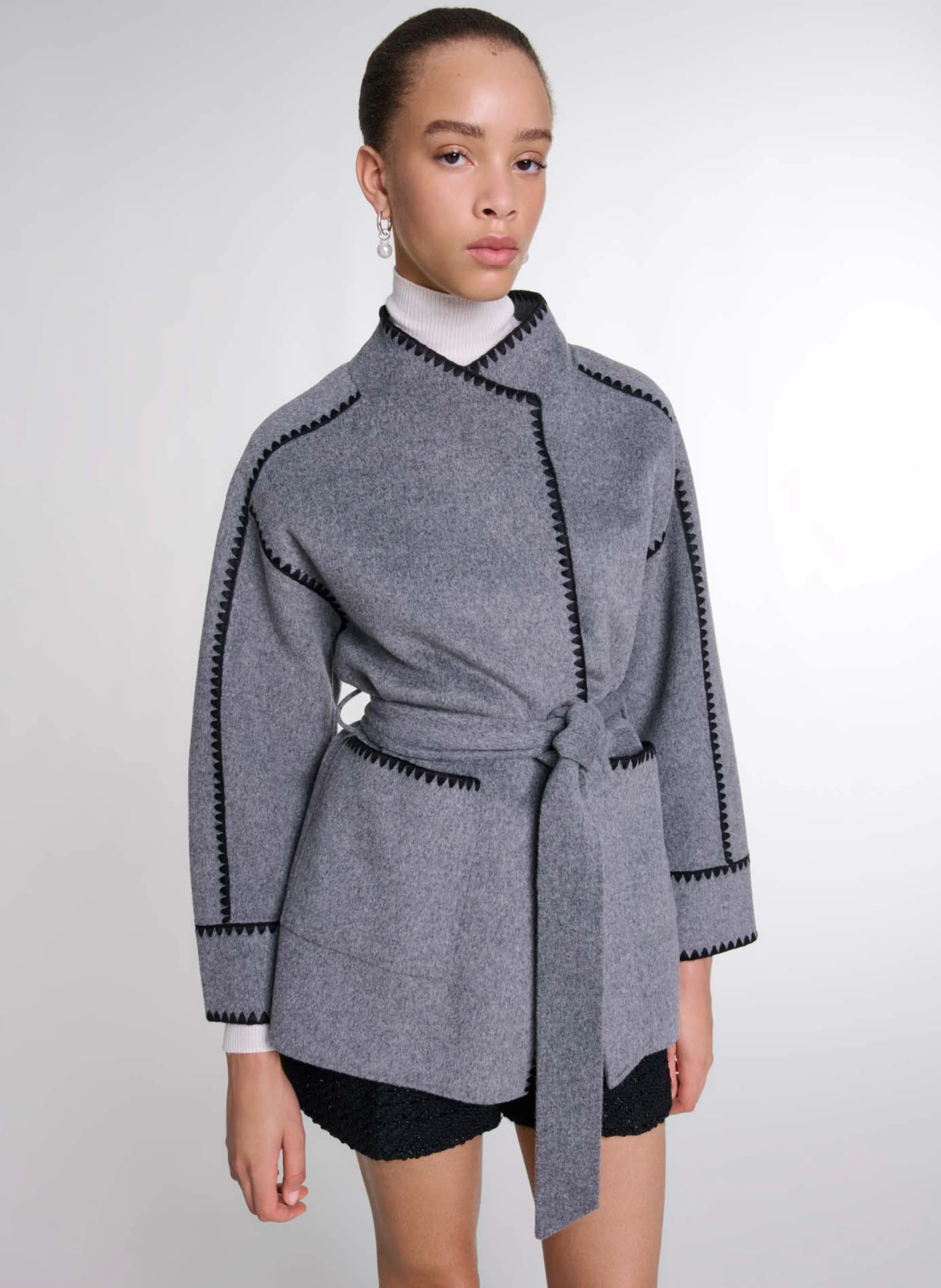 Veste col montant en laine mélangée | Gris