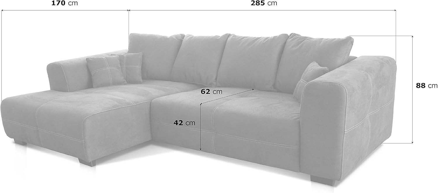 Cavadore Ecksofa Mavericco / XXL Eckcouch Inkl. Rückenkissen und Zierkissen / Longchair links / Industrial Style / 285 x 69 x 170 (BxHxT) / Mikrofaser Braun