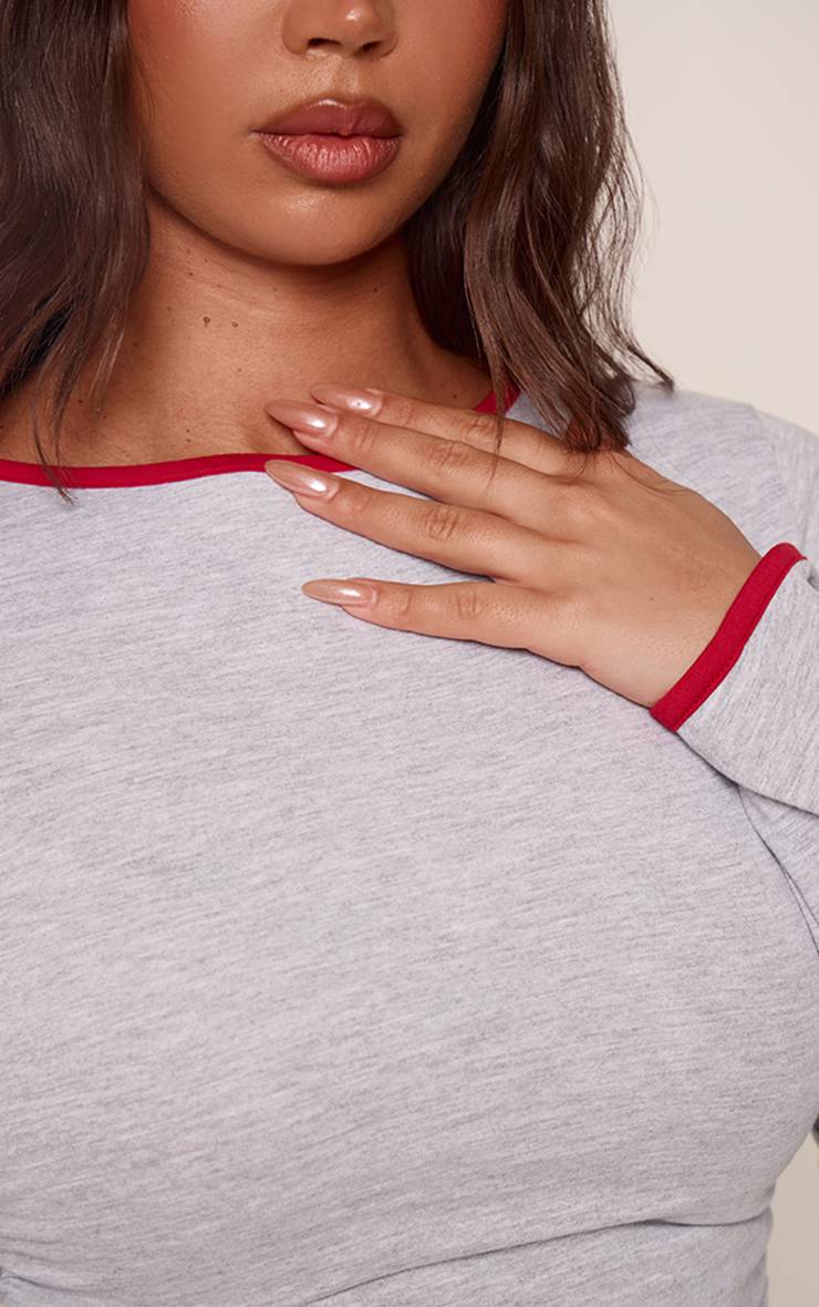 Gris Chiné Haut À Manches Longues En Coton Avec Poignets Contrastés
