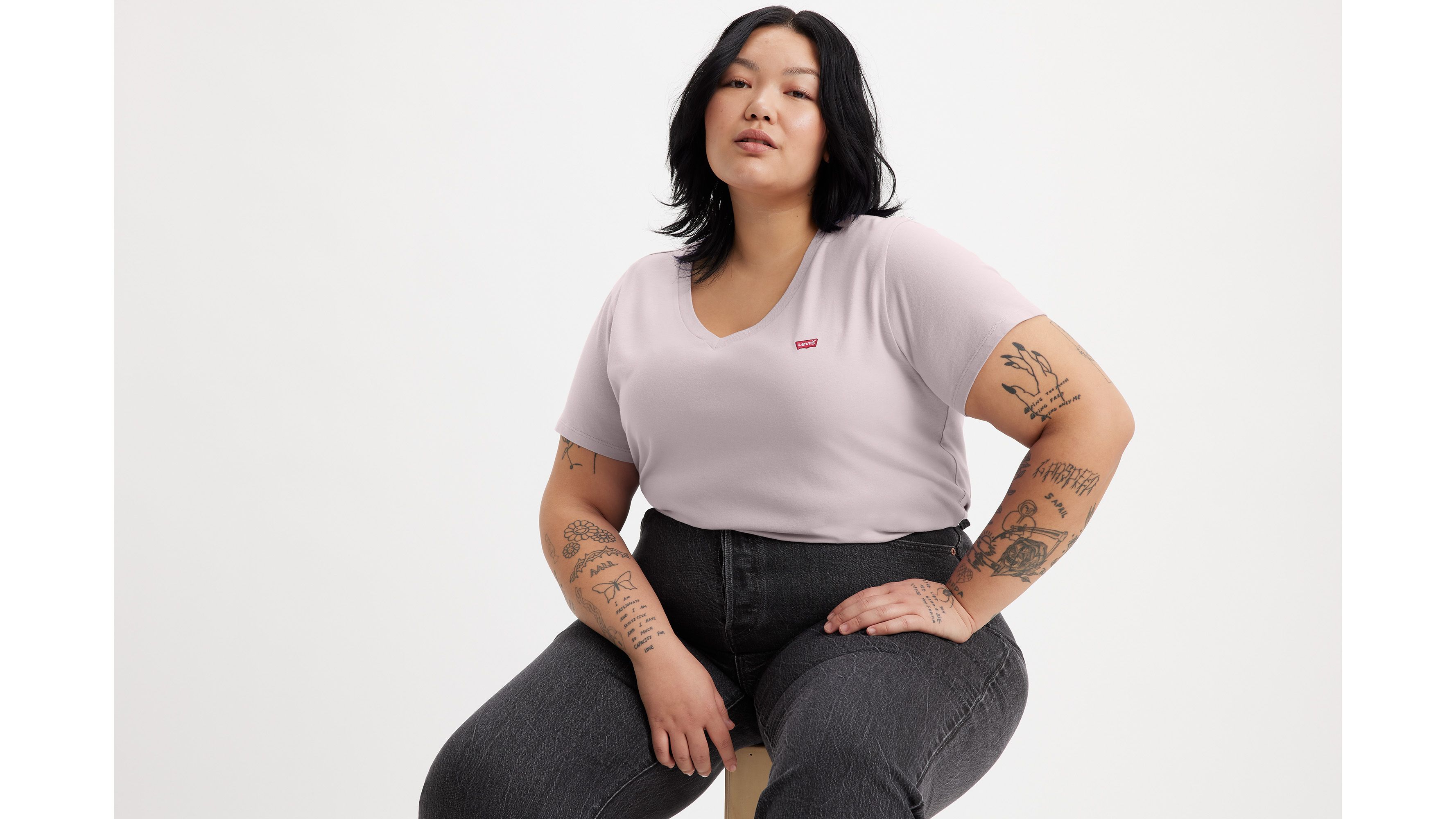 T-shirt col V (grandes tailles) - Mauve Chalk - Rose