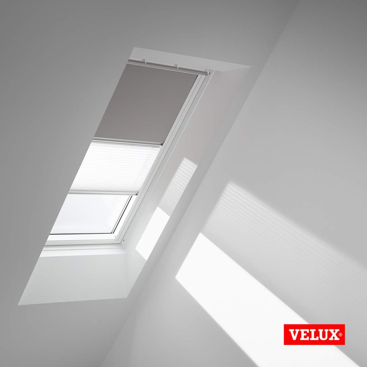 VELUX Original Dachfenster Duo Verdunkelungsrollo für FK06, Grau, mit weißer Führungsschiene