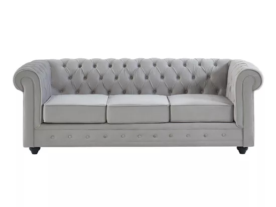Canapé 3 places CHESTERFIELD - Velours gris clair