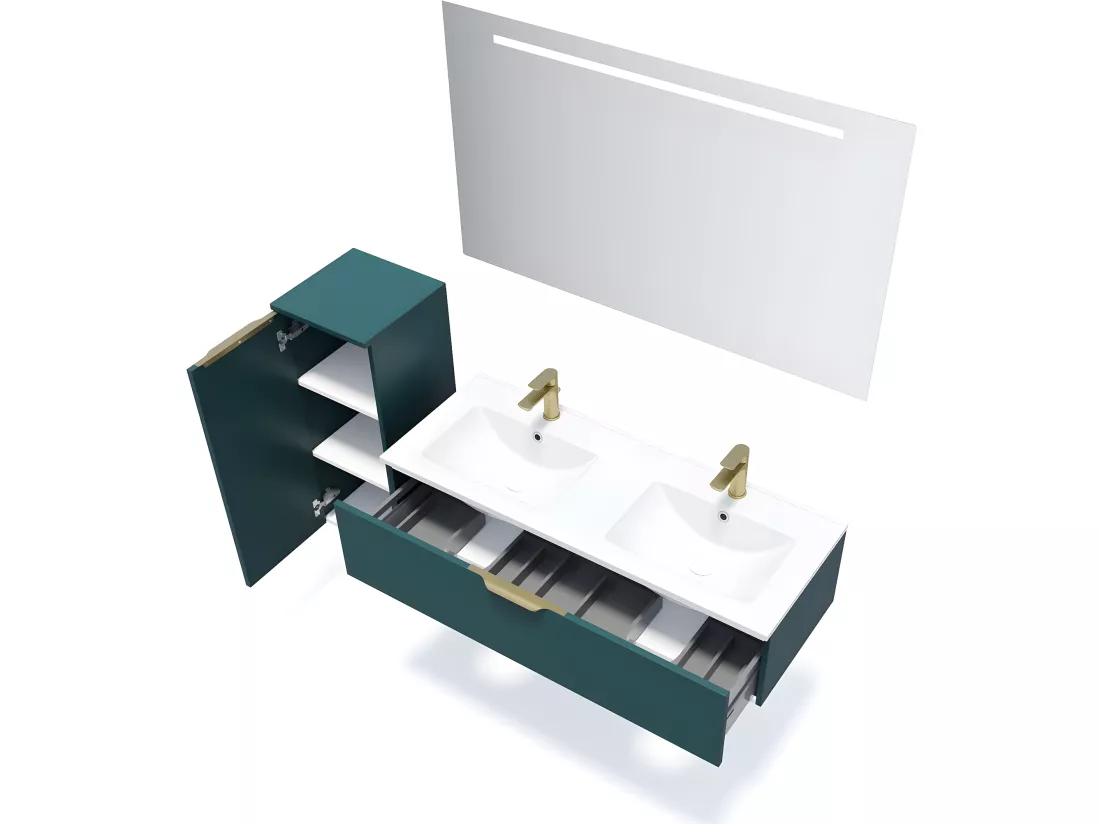 Meuble de salle de bain suspendu double vasque intégrée 120cm 1 tiroir Bleu - Venice
