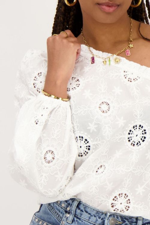 Witte one-shoulder top met embroidery