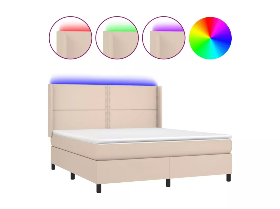 Sommier tapissier matelas LED Cappuccino 180x200 cm Similicuir