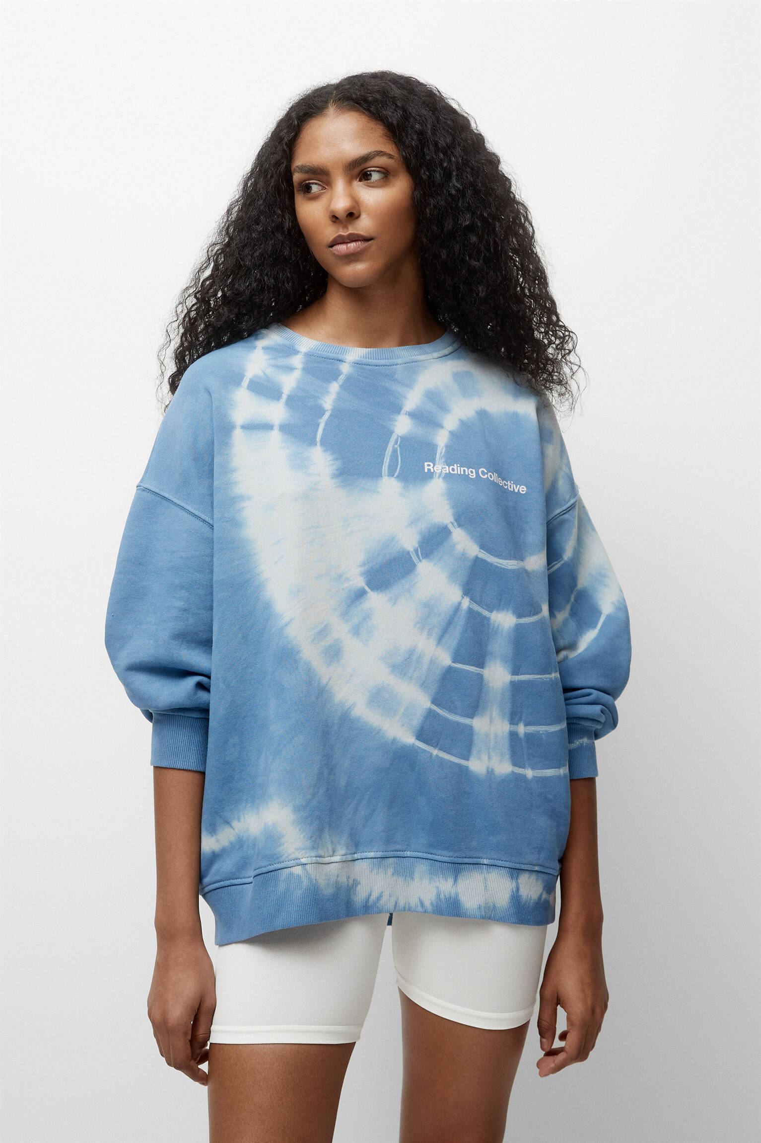 MOLETOM TIE-DYE COM TEXTO - AZUL