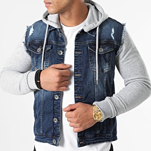 Veste Jean A Capuche 1522 Bleu Denim Gris Chiné