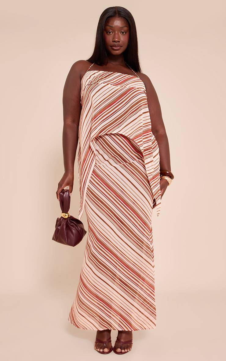 Chocolat Jupe Longue Grande Taille À Rayures En Mousseline Taille Mi-haute