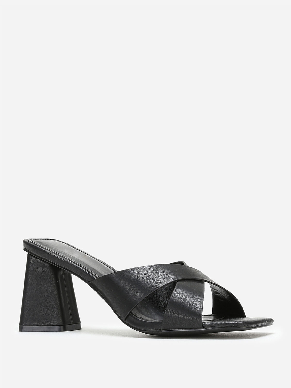 Mules à talon trapèze et brides croisées- Noir