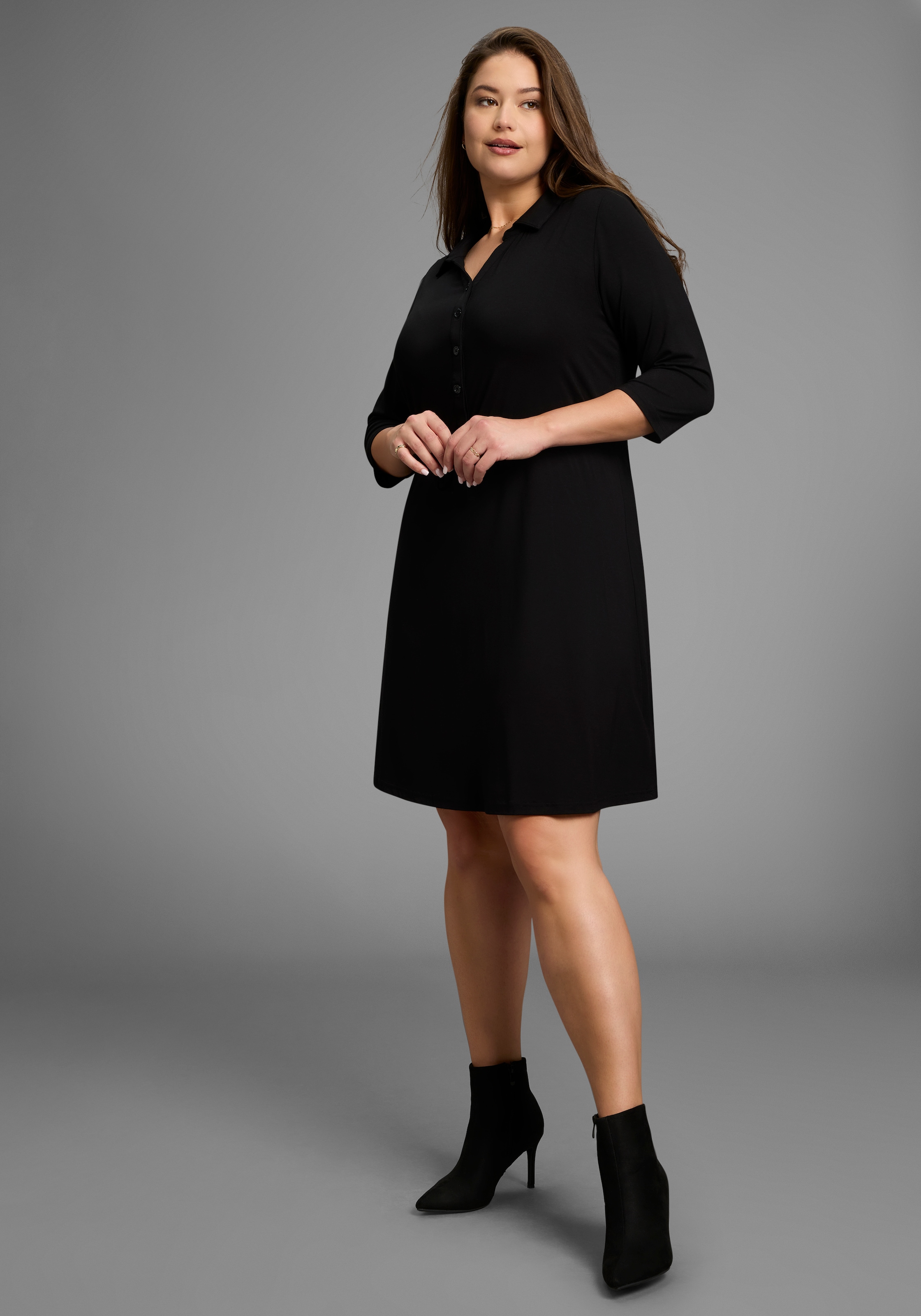 Laura Scott CURVE Jerseykleid mit Polo-Kragen und taillierendem Tunnelzug - GROSSE GRÖSSE
