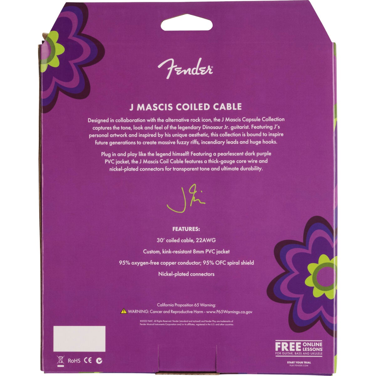 Fender J Mascis Coil Cable 30 feet Purple instrumentkabel 9.1 meter