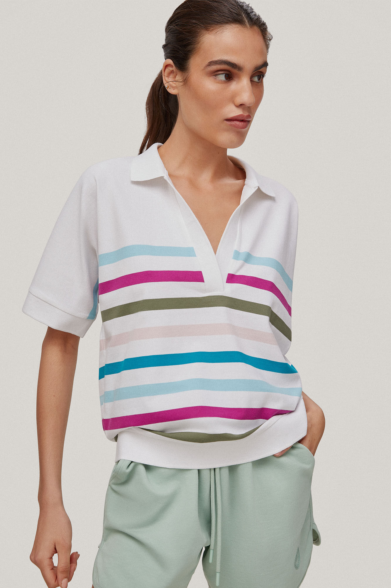 Camisa polo oversized de manga curta - Branca