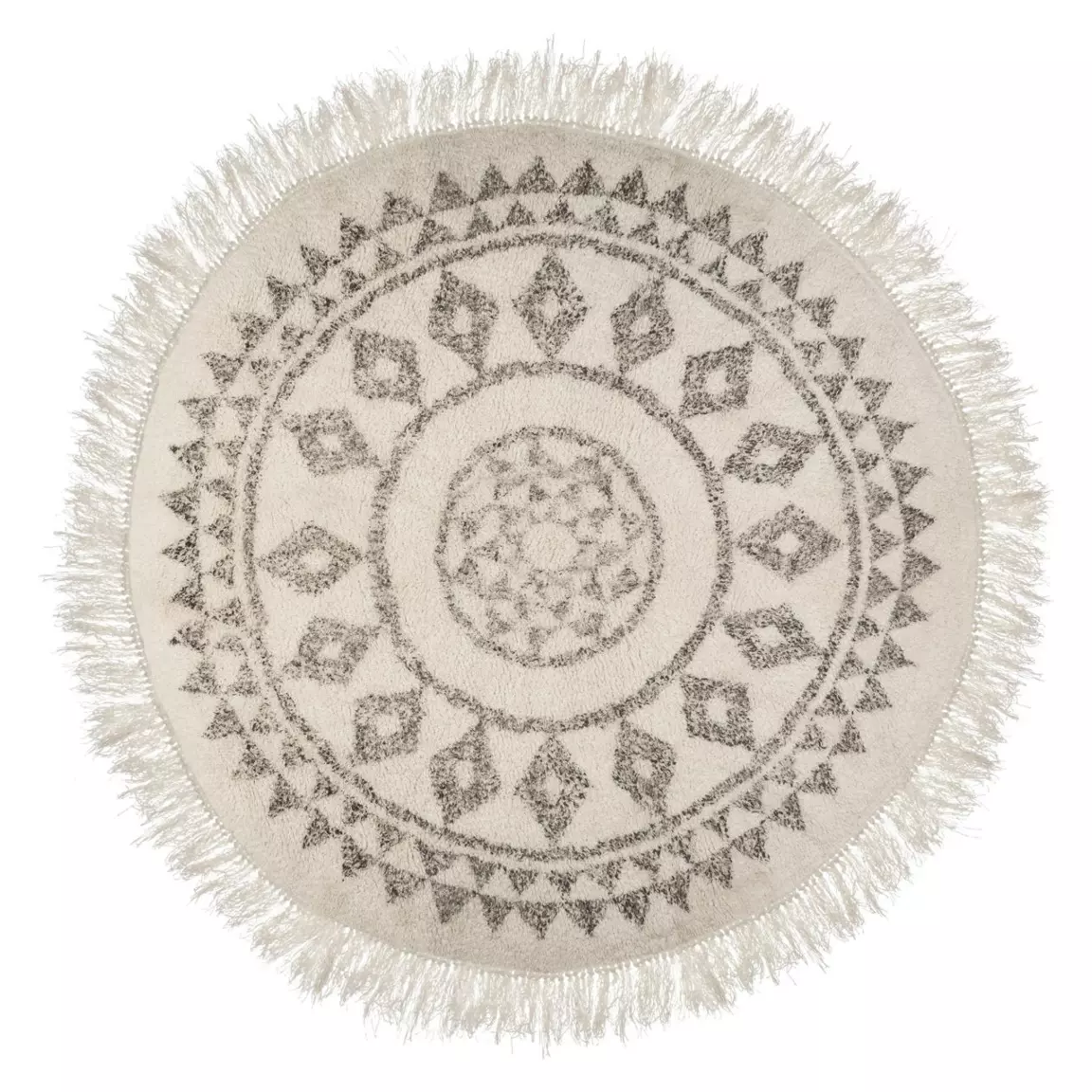 Tapis de salon rond coton (120 cm) Etnik Noir et blanc