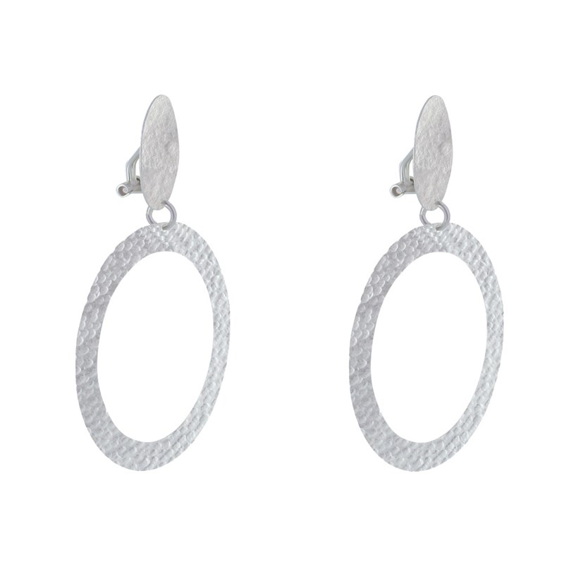 Boucles d'Oreilles Clip Laiton Mat Pastille Brossée et Anneau Martelé