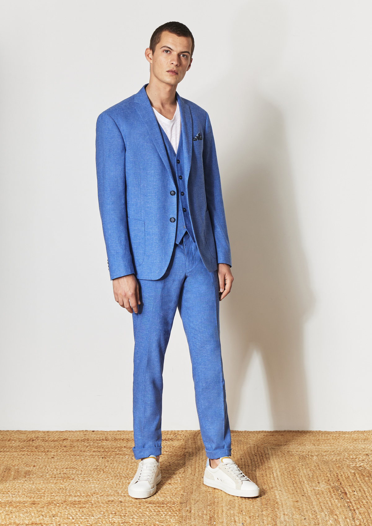 Veste coordonnable Regular en lin mélangé uni bleu chambray