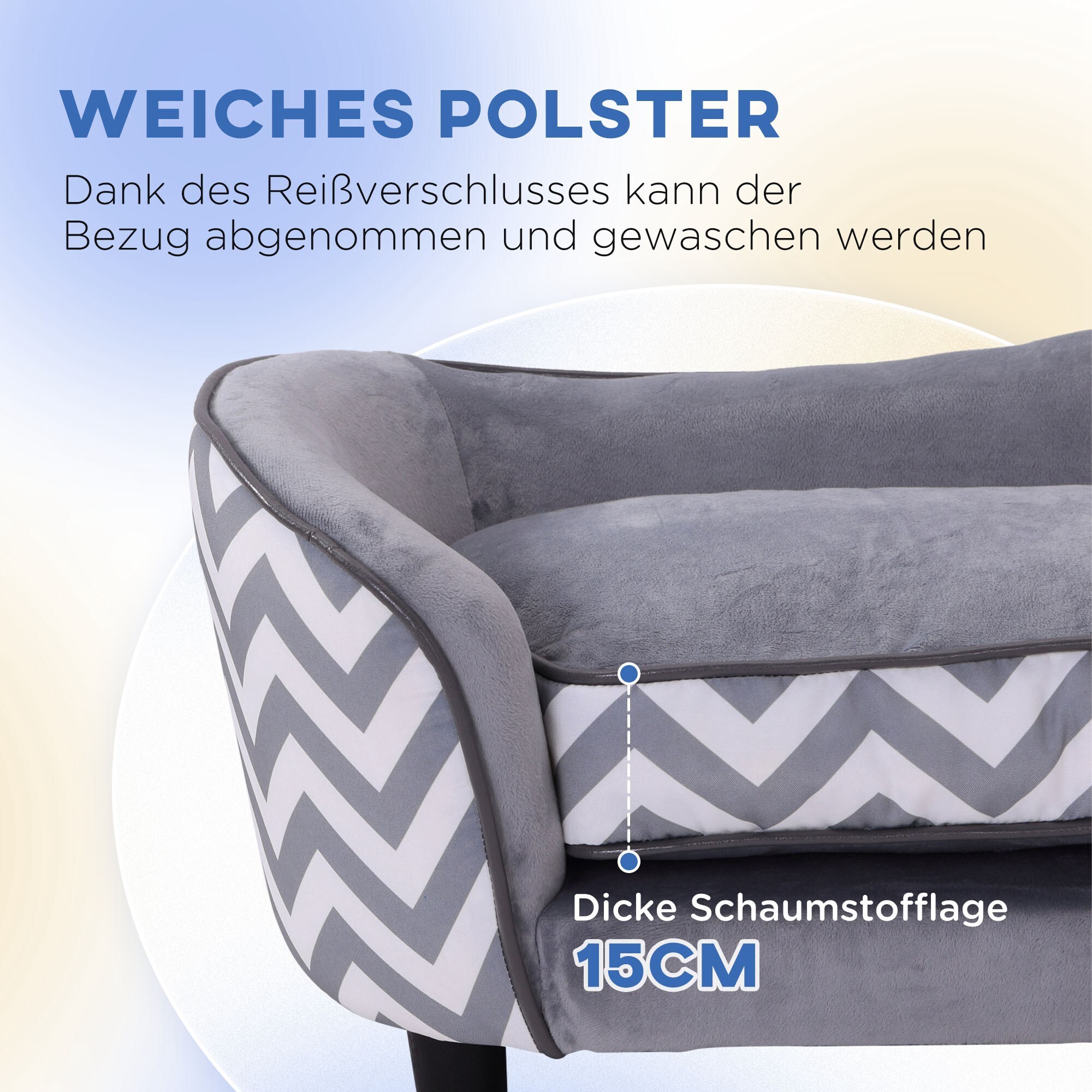 PawHut Hundebett mit Kissen grau 66,5 x 40,5 x 33,5 cm (LxBxH)