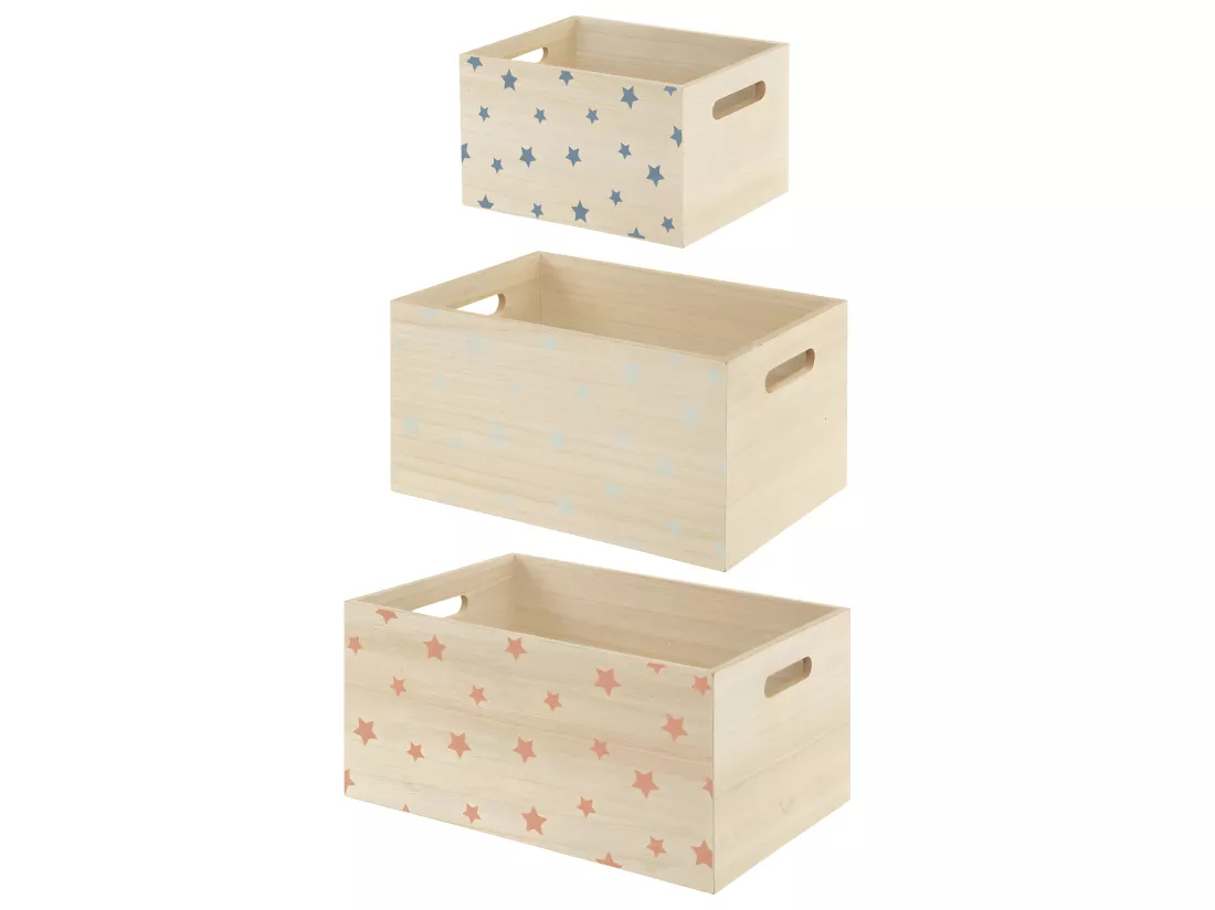 Lot de 3 Caisses de rangement Enfant Cagettes en Bois déco étoile