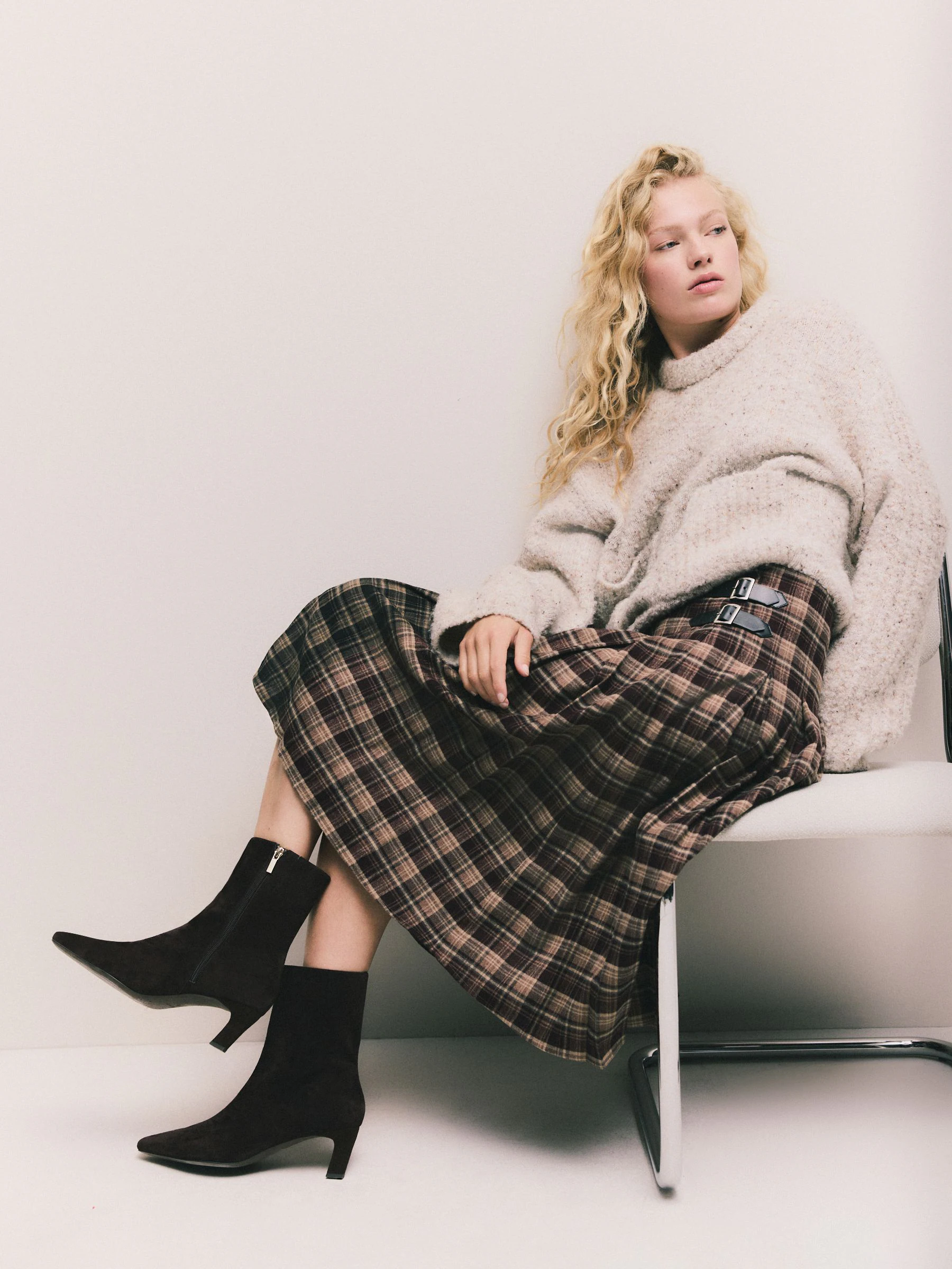 Red/Black Spliced - Check Knee Length Kilt Skirt