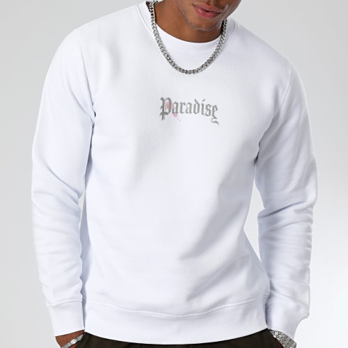 Sweat Crewneck Paradise Roses Clothing Blanc