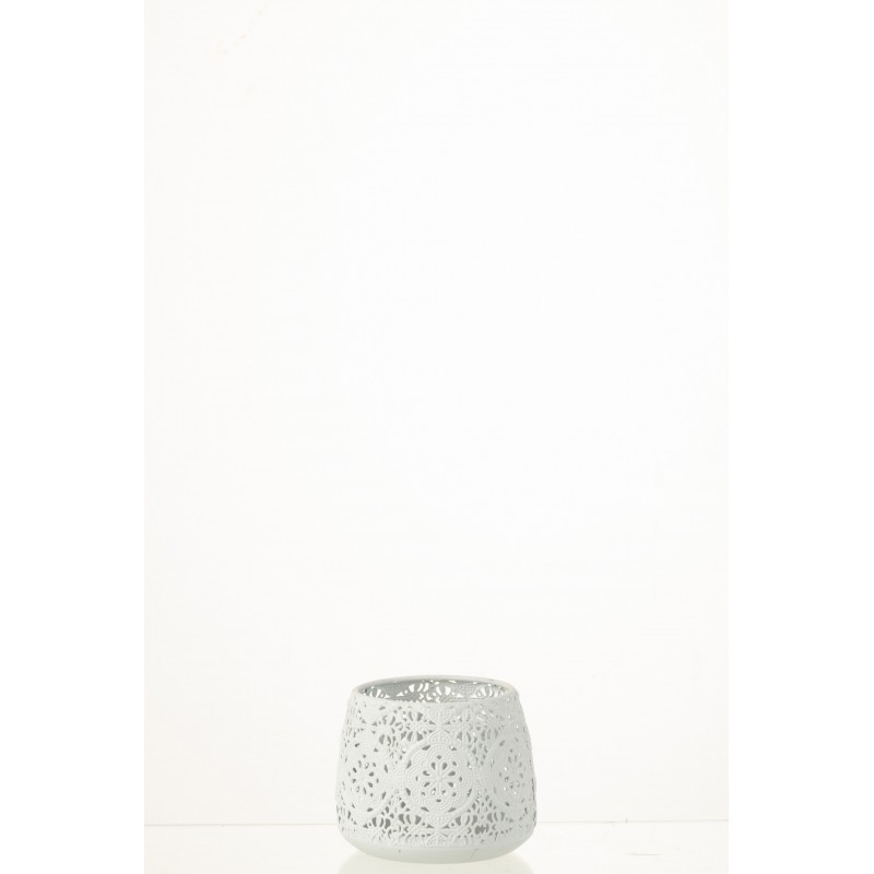 Photophore rond orientale en métal blanc 12x12x10 cm