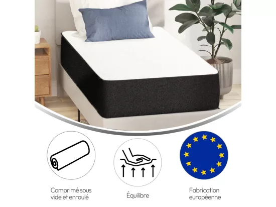 Europe Luxe Matelas 140x190 Mousse Memo - épaisseur 15cm - zones de confort mousse adaptative - Noir