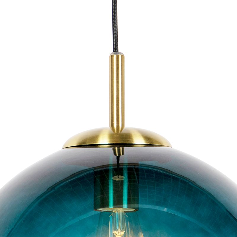 Art Deco hanglamp messing met oceaanblauw glas 33 cm - Pallon