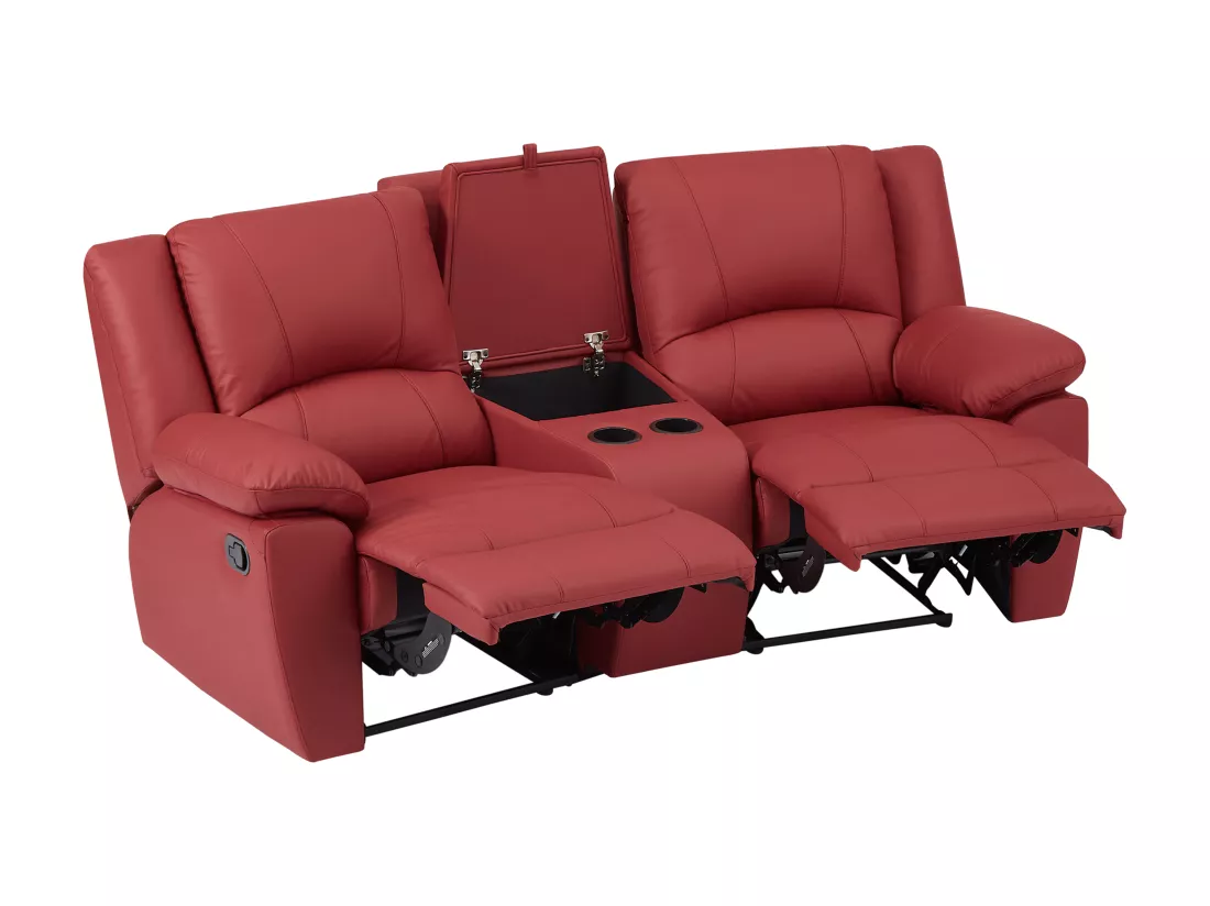 Canapé 3 places 2 places et fauteuil relax en cuir de vachette rouge AROMA