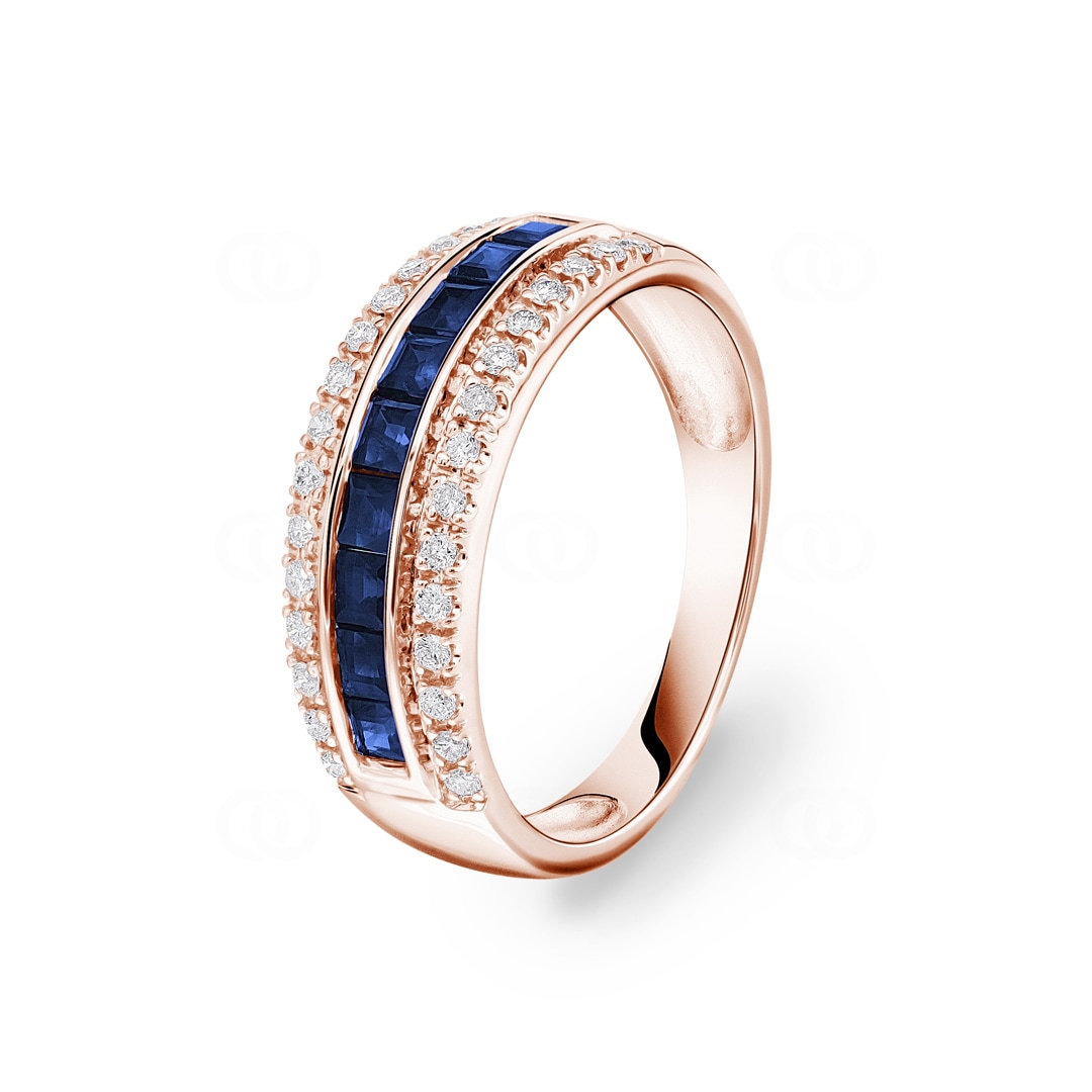 Saphirring 750/18 K Roségold mit Diamanten 0.20 ct H/si
